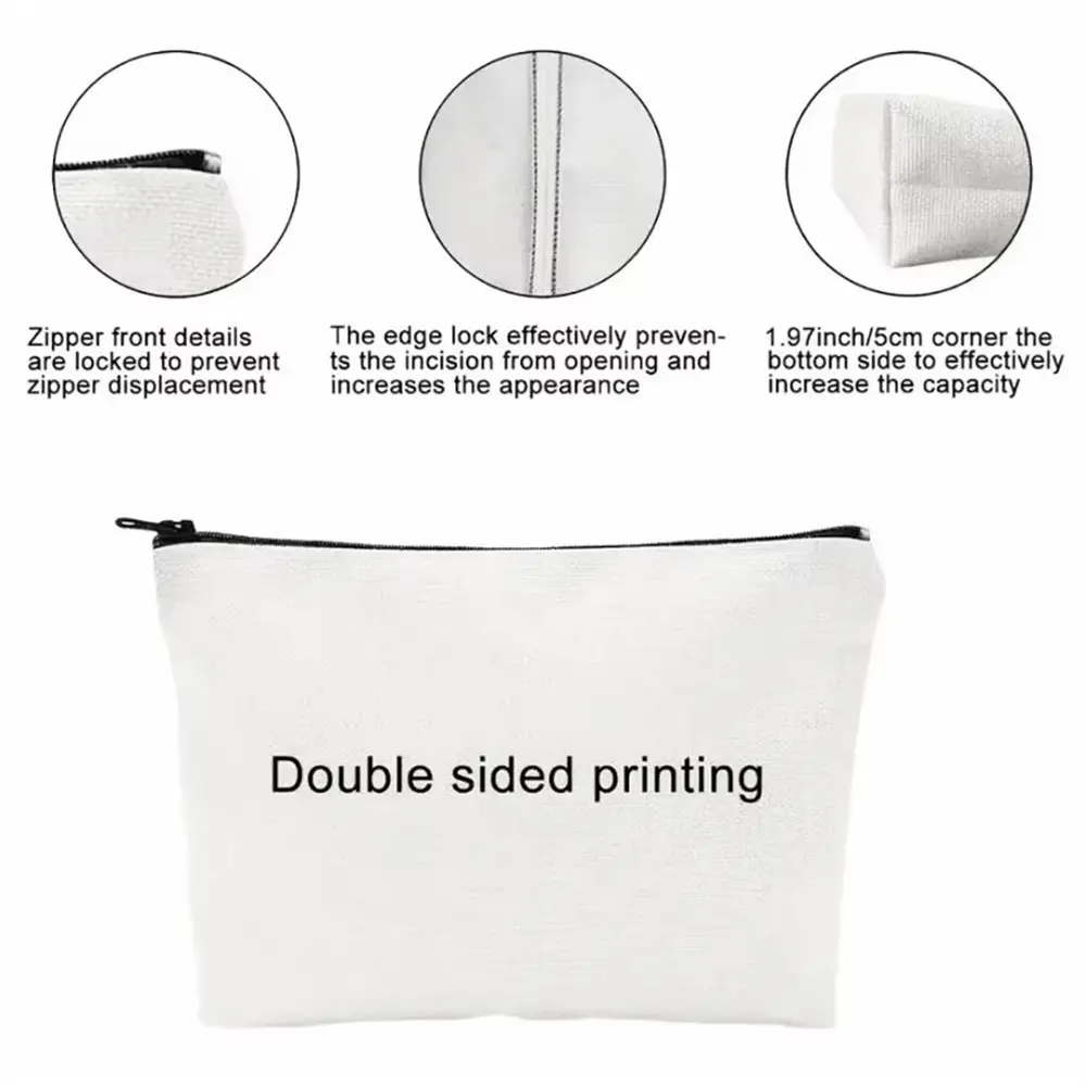 Sardine Partners Graphic Makeup Bag - Beige, Foldable & Lightweight Linen Travel Pouch with Zipper Closure