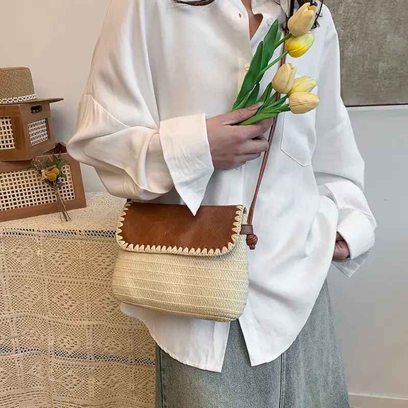Summer Straw Crossbody Bag for Women Casual Beach Fashion Designer Handbag with Rope Strap