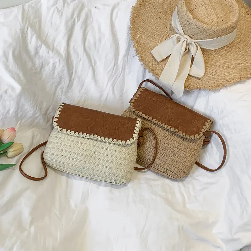 Summer Straw Crossbody Bag for Women Casual Beach Fashion Designer Handbag with Rope Strap