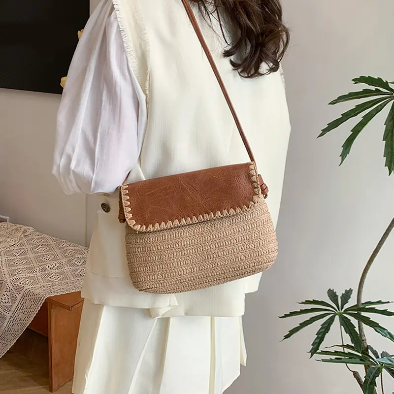 Summer Straw Crossbody Bag for Women Casual Beach Fashion Designer Handbag with Rope Strap