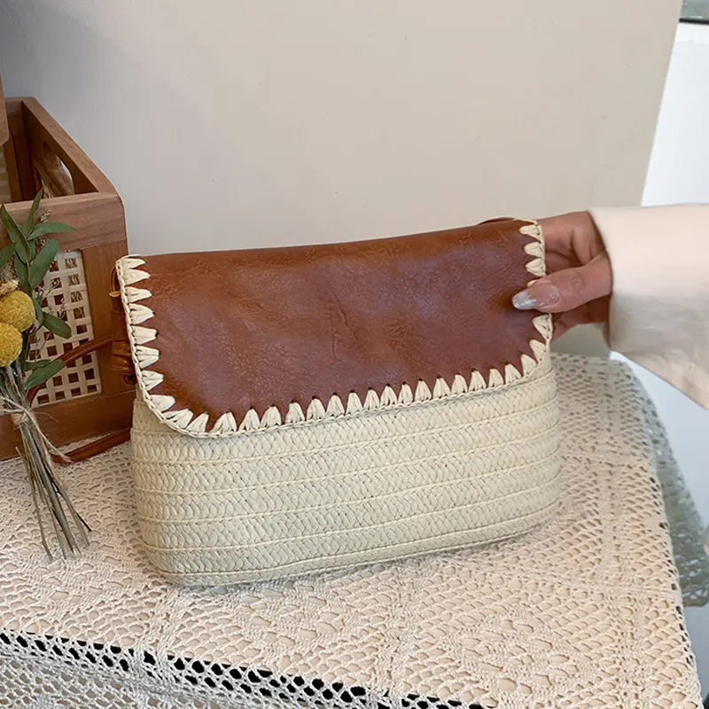 Summer Straw Crossbody Bag for Women Casual Beach Fashion Designer Handbag with Rope Strap