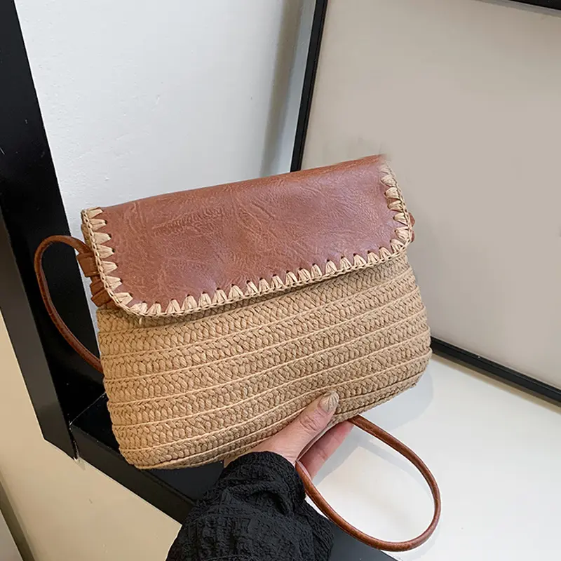 Summer Straw Crossbody Bag for Women Casual Beach Fashion Designer Handbag with Rope Strap