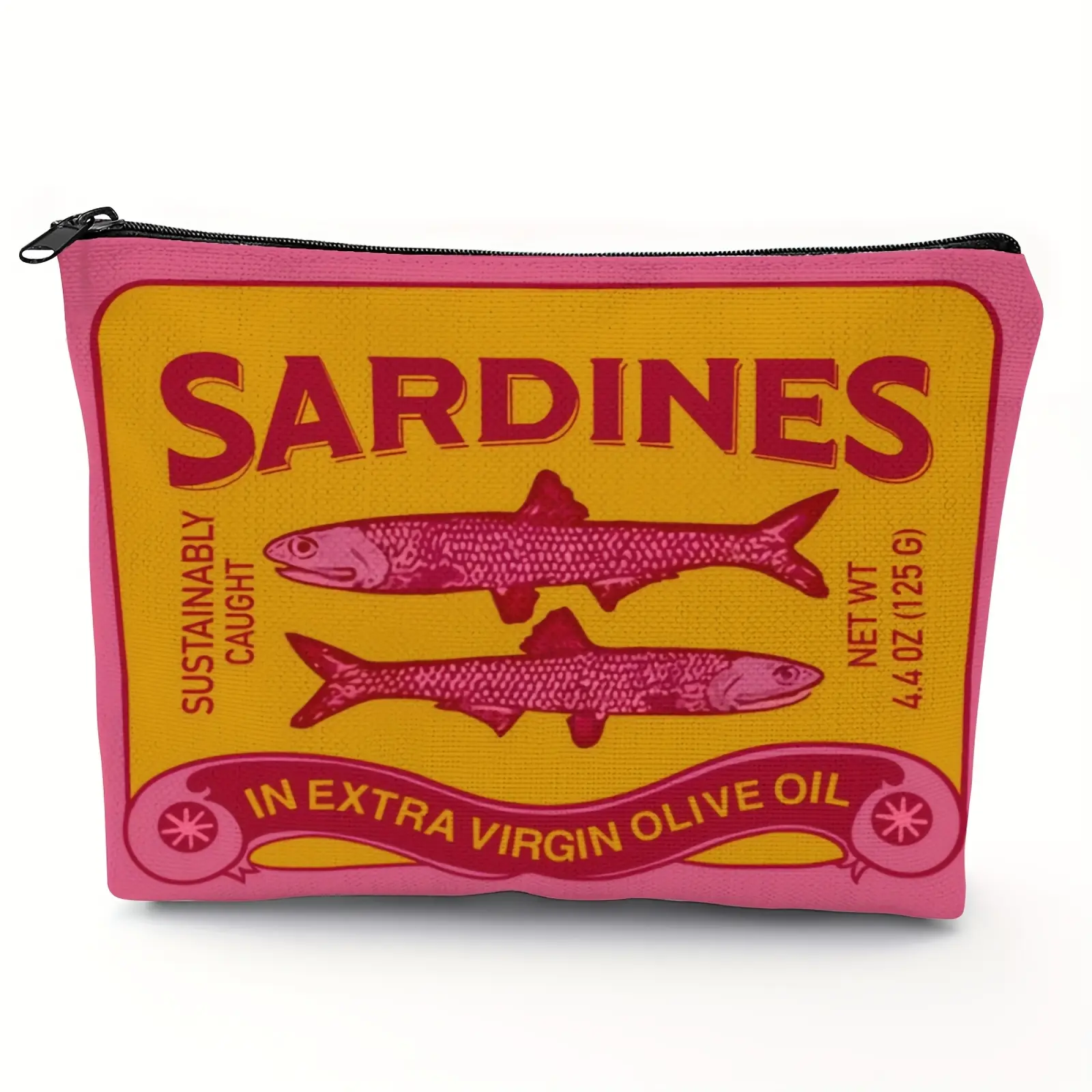 Lightweight & Durable Linen Unisex Makeup Bag – Vintage Sardines Olive Oil Design