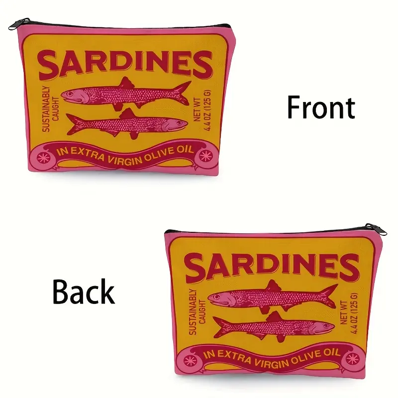 Lightweight & Durable Linen Unisex Makeup Bag – Vintage Sardines Olive Oil Design