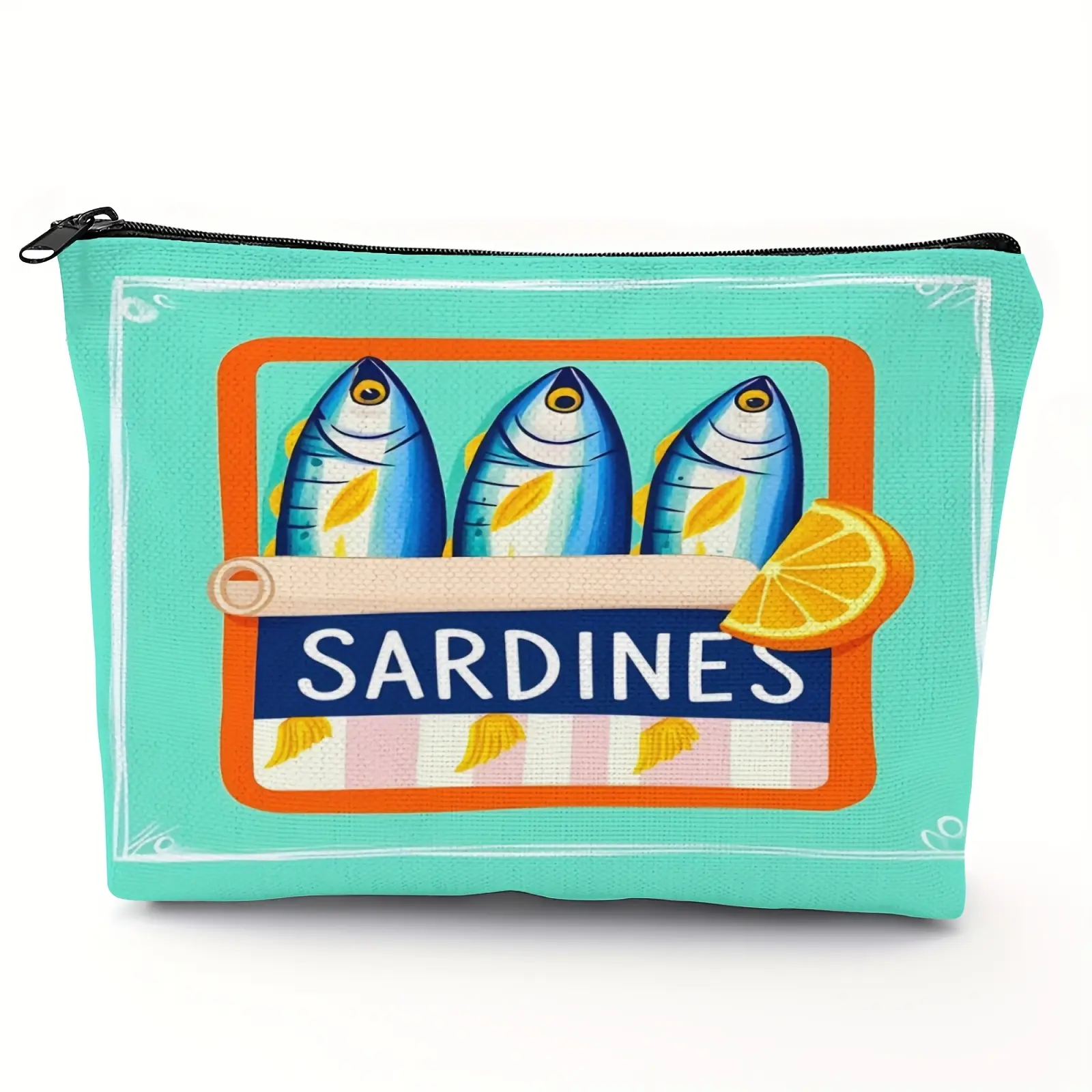 Lightweight & Durable Linen Unisex Makeup Bag – Vintage Sardines Olive Oil Design