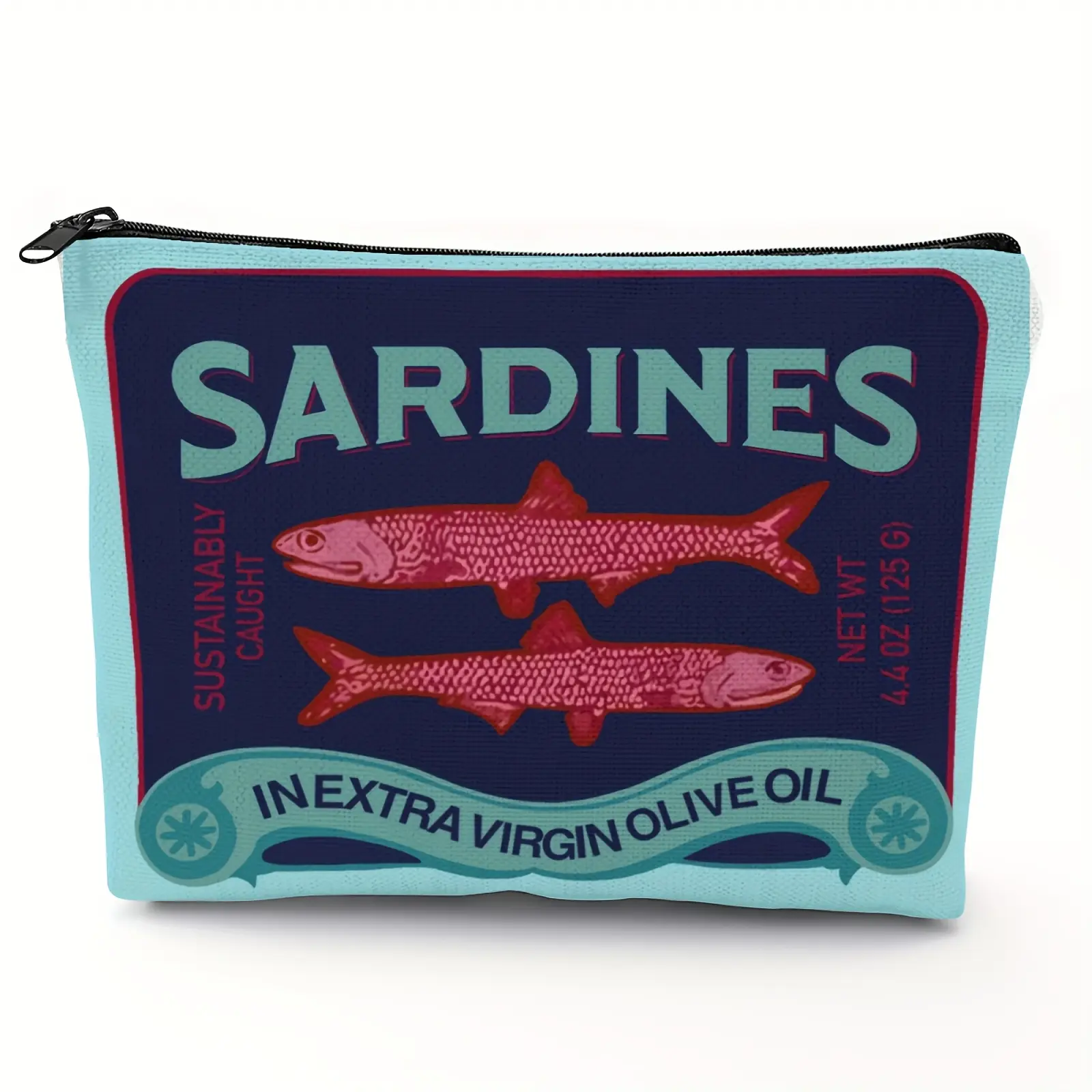 Lightweight & Durable Linen Unisex Makeup Bag – Vintage Sardines Olive Oil Design