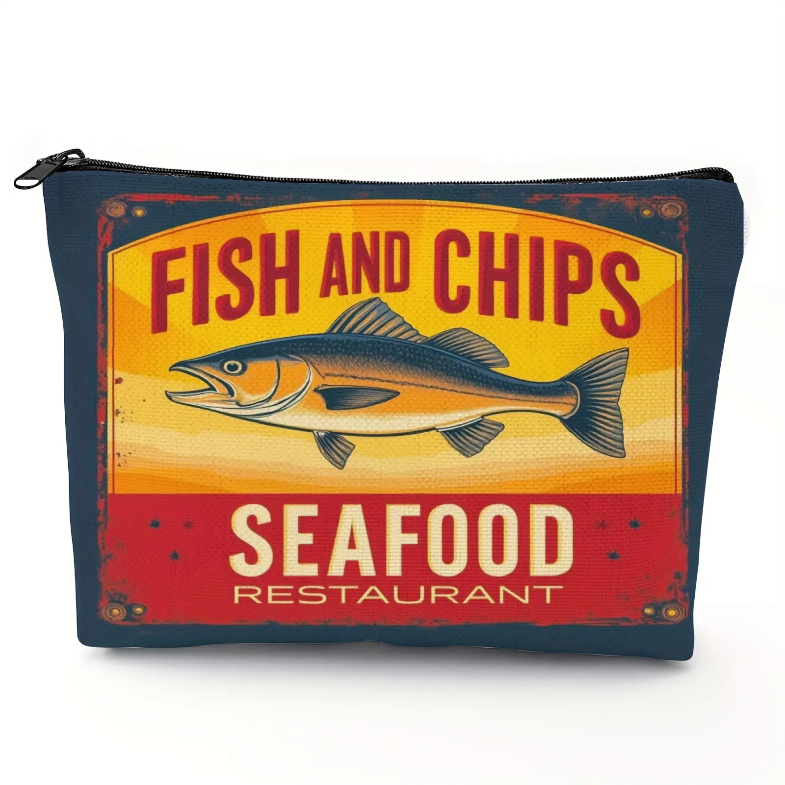 Lightweight & Durable Linen Unisex Makeup Bag – Vintage Sardines Olive Oil Design