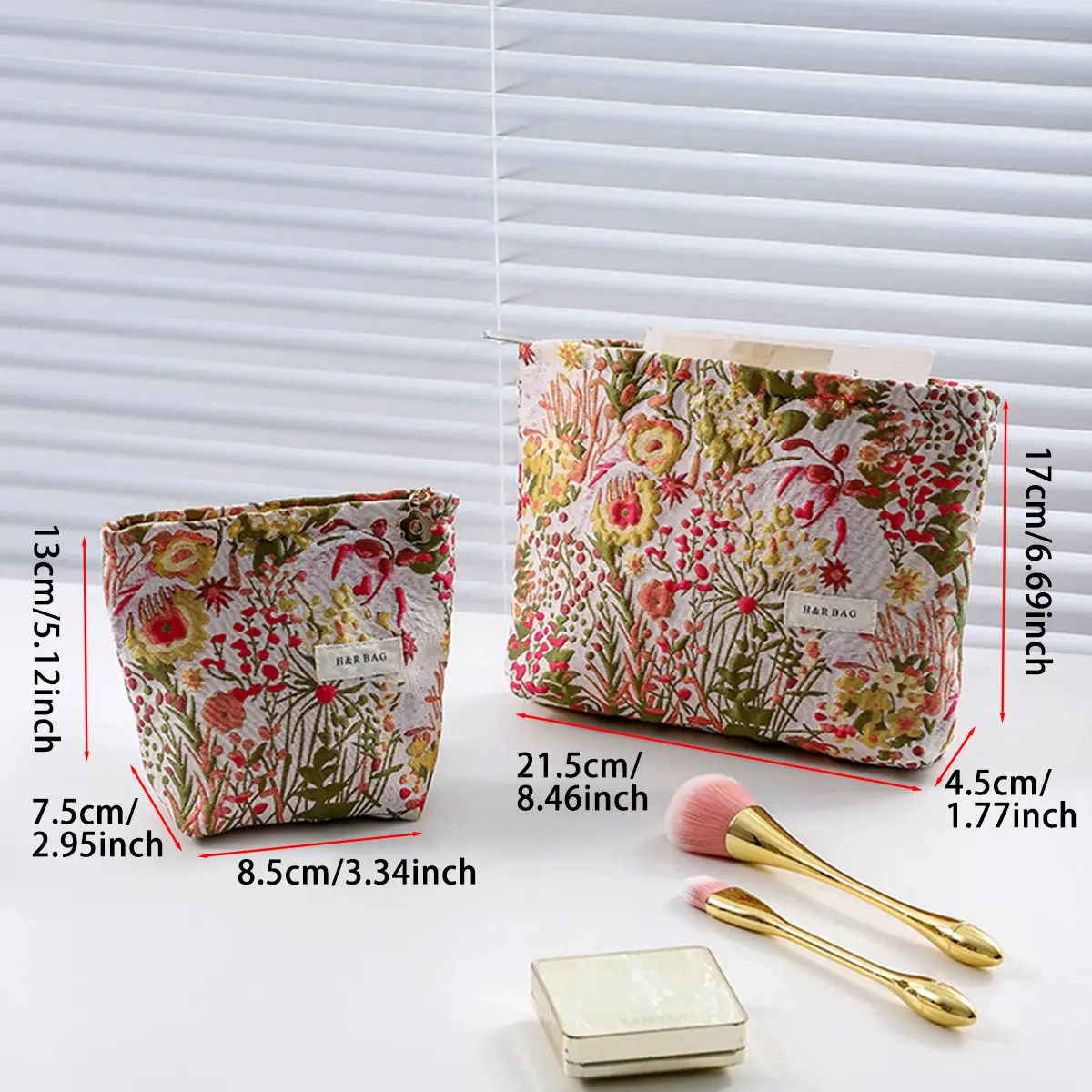 2PC retro floral jacquard makeup bag with random printing, high appearance level, portable toiletries bag, portable storage bag