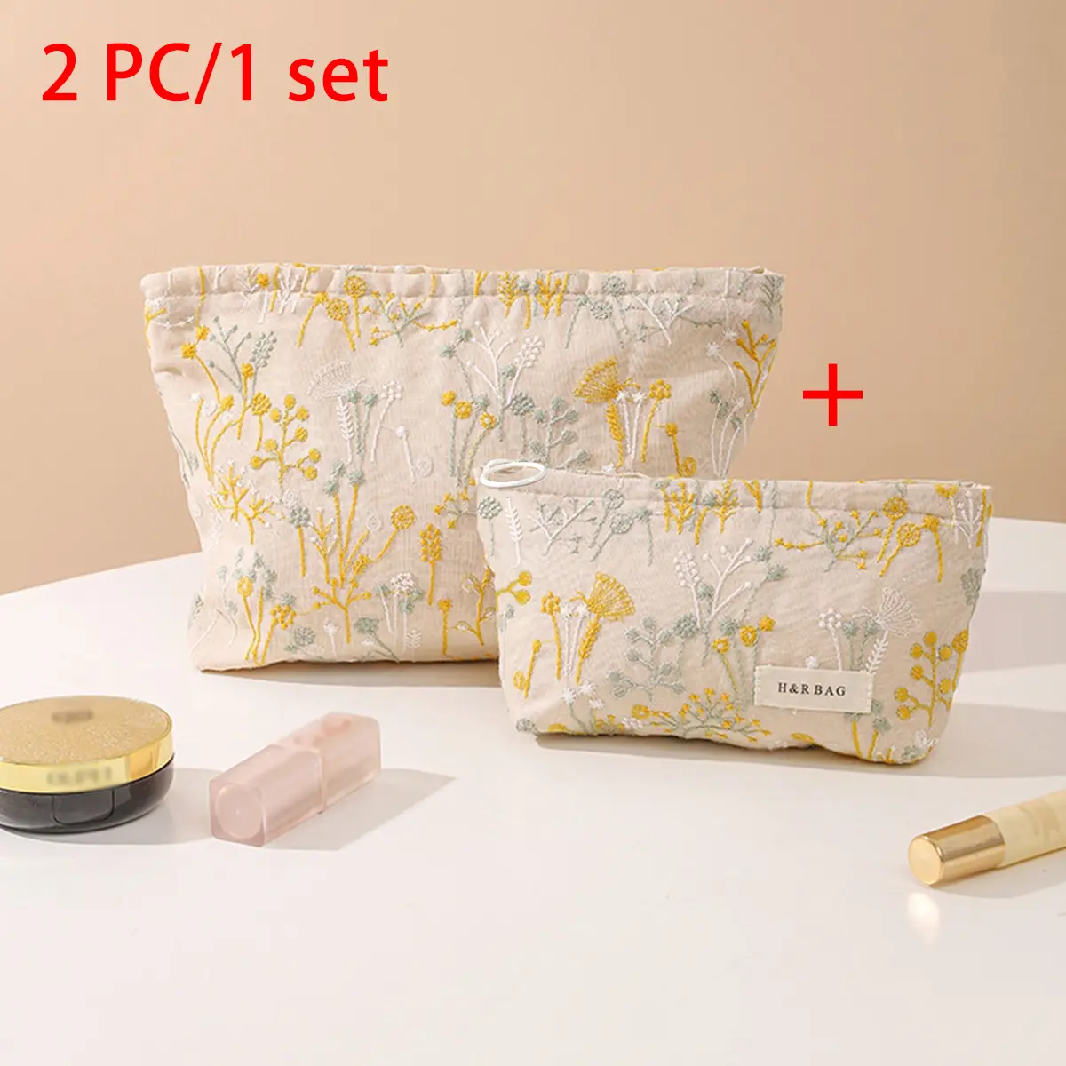 2PC retro floral jacquard makeup bag with random printing, high appearance level, portable toiletries bag, portable storage bag
