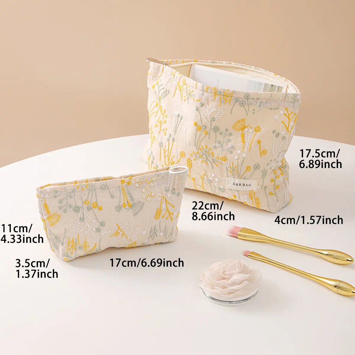 2PC retro floral jacquard makeup bag with random printing, high appearance level, portable toiletries bag, portable storage bag