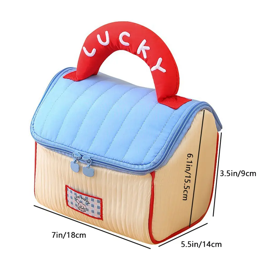 New cartoon house-shaped makeup bag  zipper-style large capacity handbag makeup bag  daily handbag cosmetics storage bag