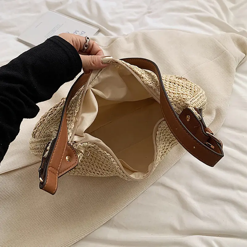 Large Capacity Summer Straw Weaving Shoulder Bag Women's Handmade Crochet Beach Handbag Woven Hollow out Underarm Knitting Bag