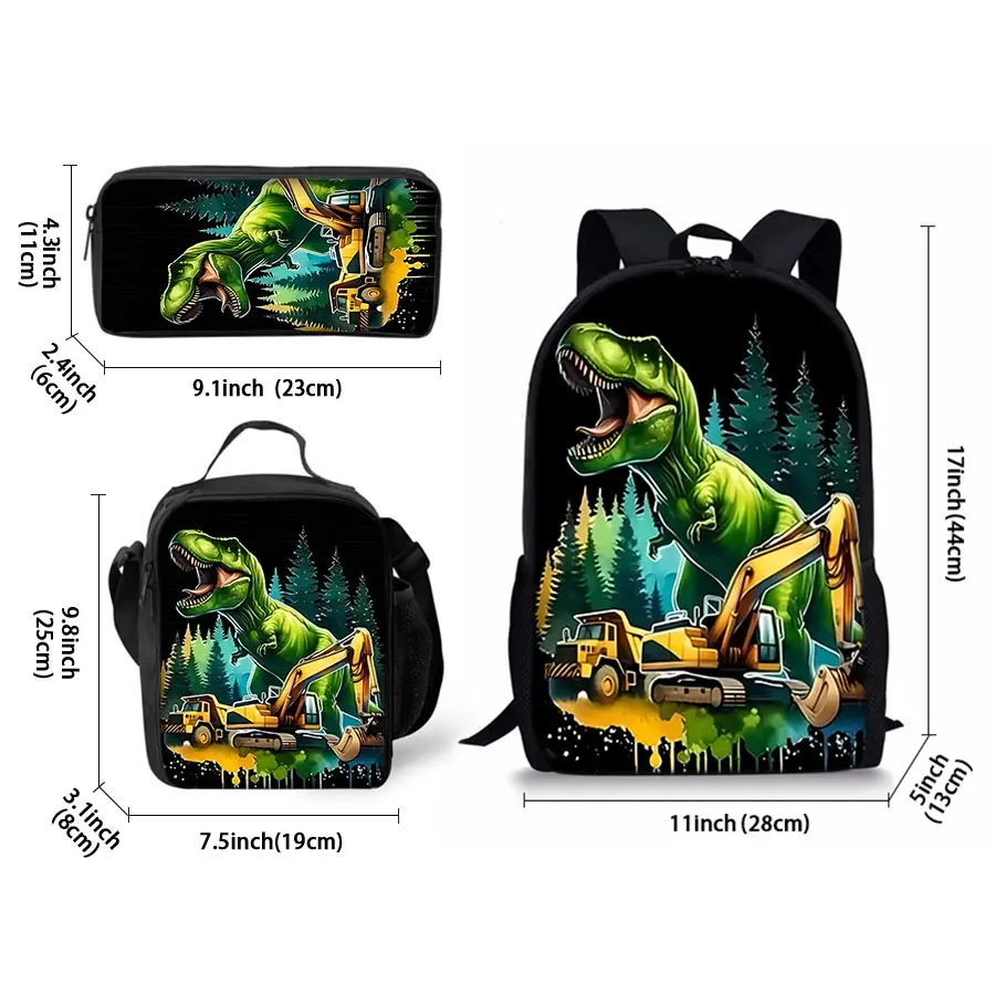 New Dinosaur Pattern Three Piece Set Backpacks for Boy and Girls Best Gifts 3D Cartoon School Backpack for Children