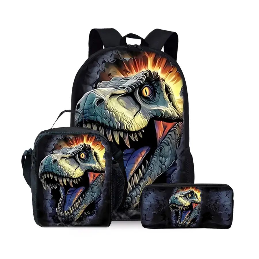 New Dinosaur Pattern Three Piece Set Backpacks for Boy and Girls Best Gifts 3D Cartoon School Backpack for Children