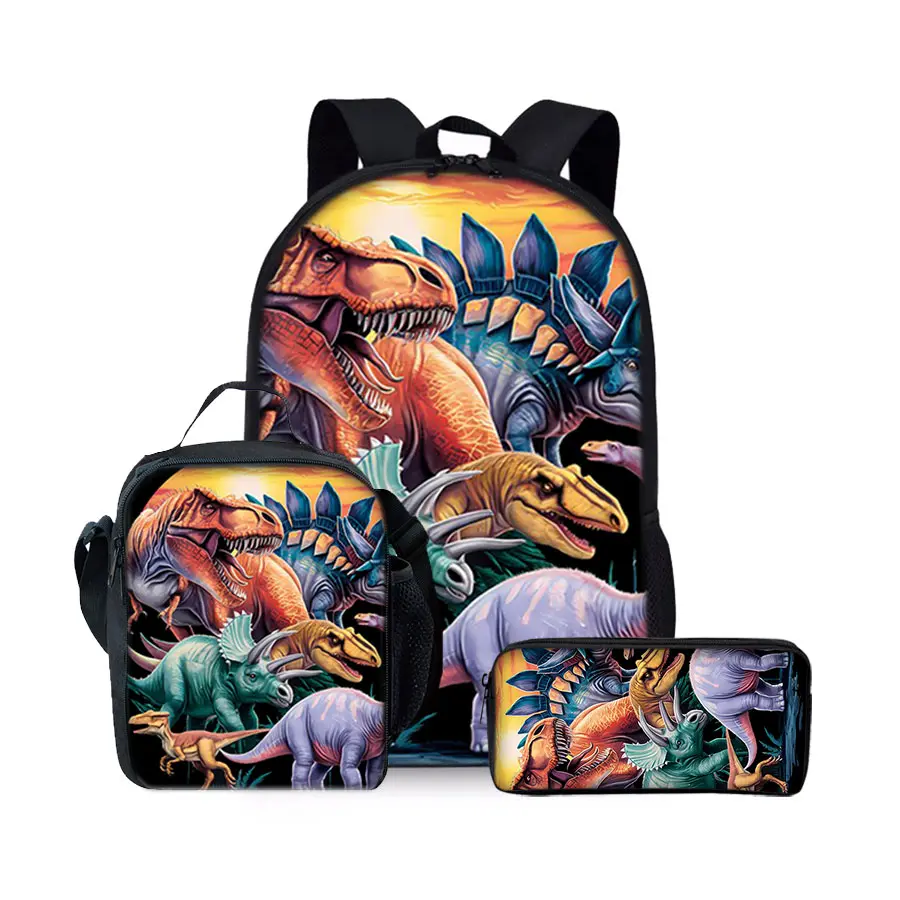 New Dinosaur Pattern Three Piece Set Backpacks for Boy and Girls Best Gifts 3D Cartoon School Backpack for Children