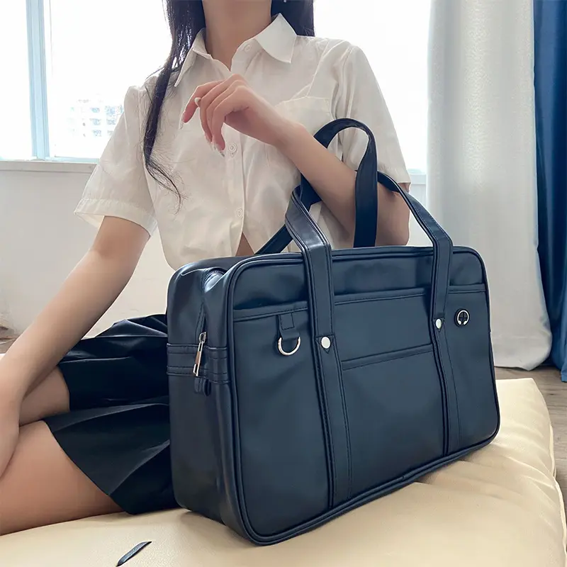 Student JK Handbag Waterproof PU Leather Single Shoulder Uniform Bag for Men And Women Official Document Commuter Backpack