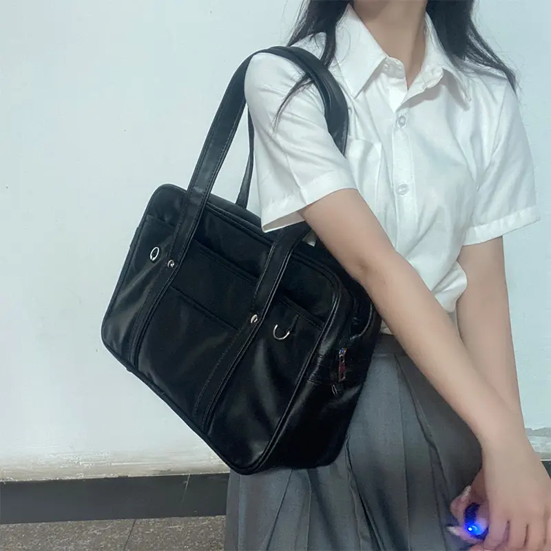 Student JK Handbag Waterproof PU Leather Single Shoulder Uniform Bag for Men And Women Official Document Commuter Backpack