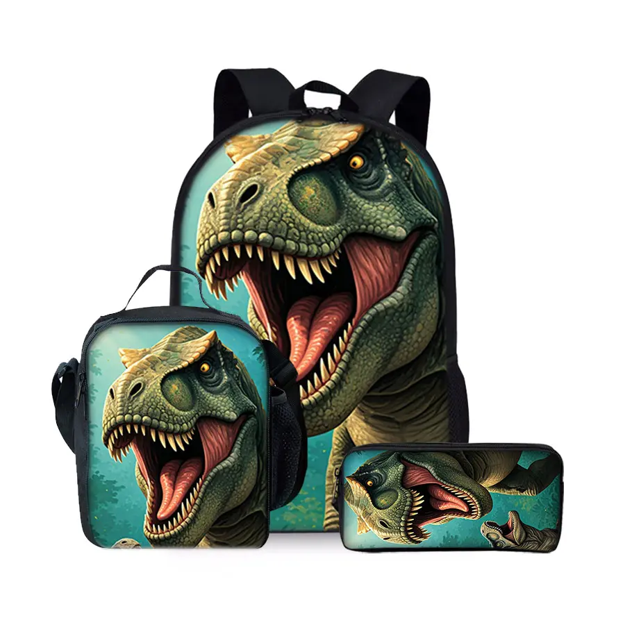 New Dinosaur Pattern Three Piece Set Backpacks for Boy and Girls Best Gifts 3D Cartoon School Backpack for Children
