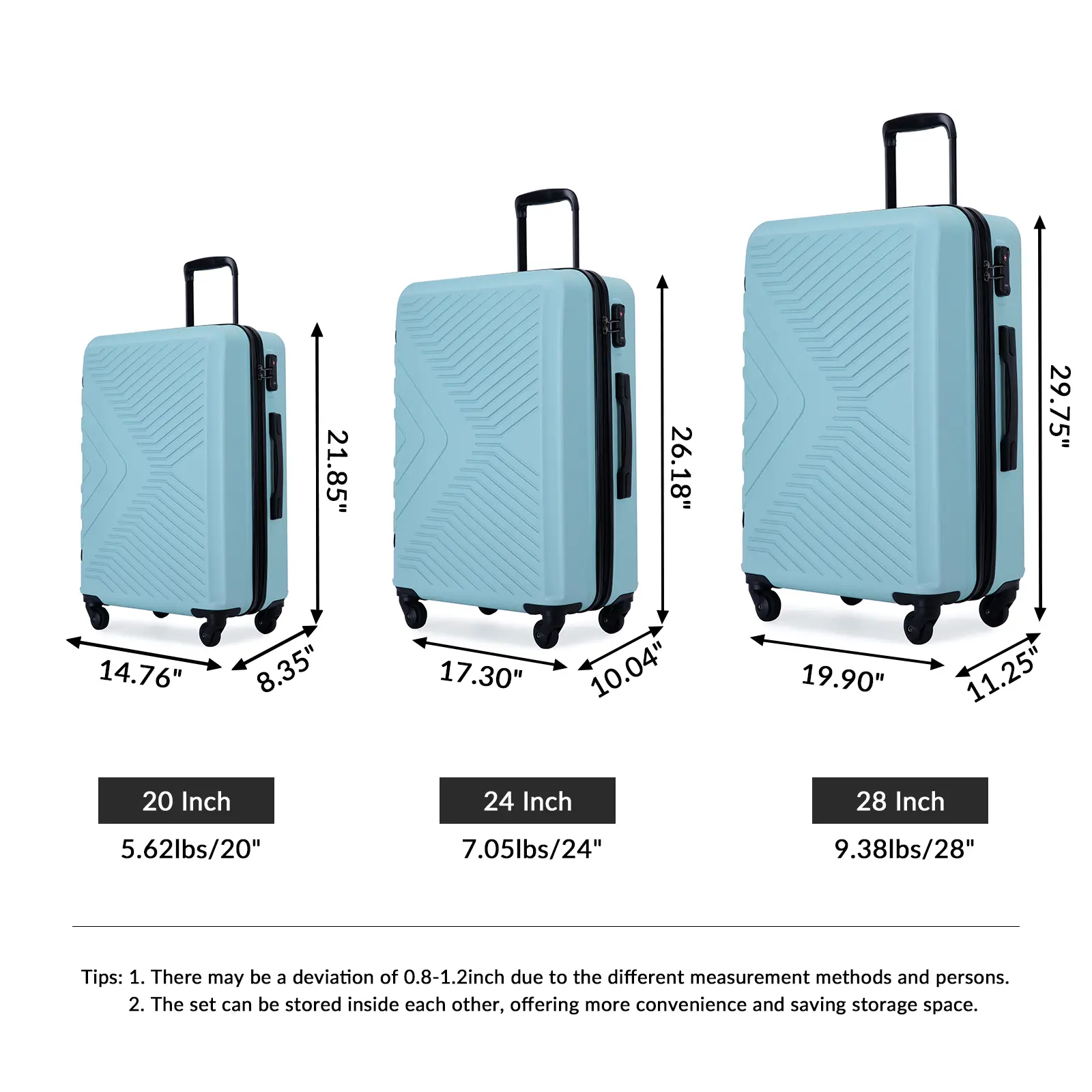 Travelhouse Luggage Set 3 Piece Suitcase Set Double Spinner Wheels TSA Lock Carry-on luggage Clearance (20inch 24inch 28inch)