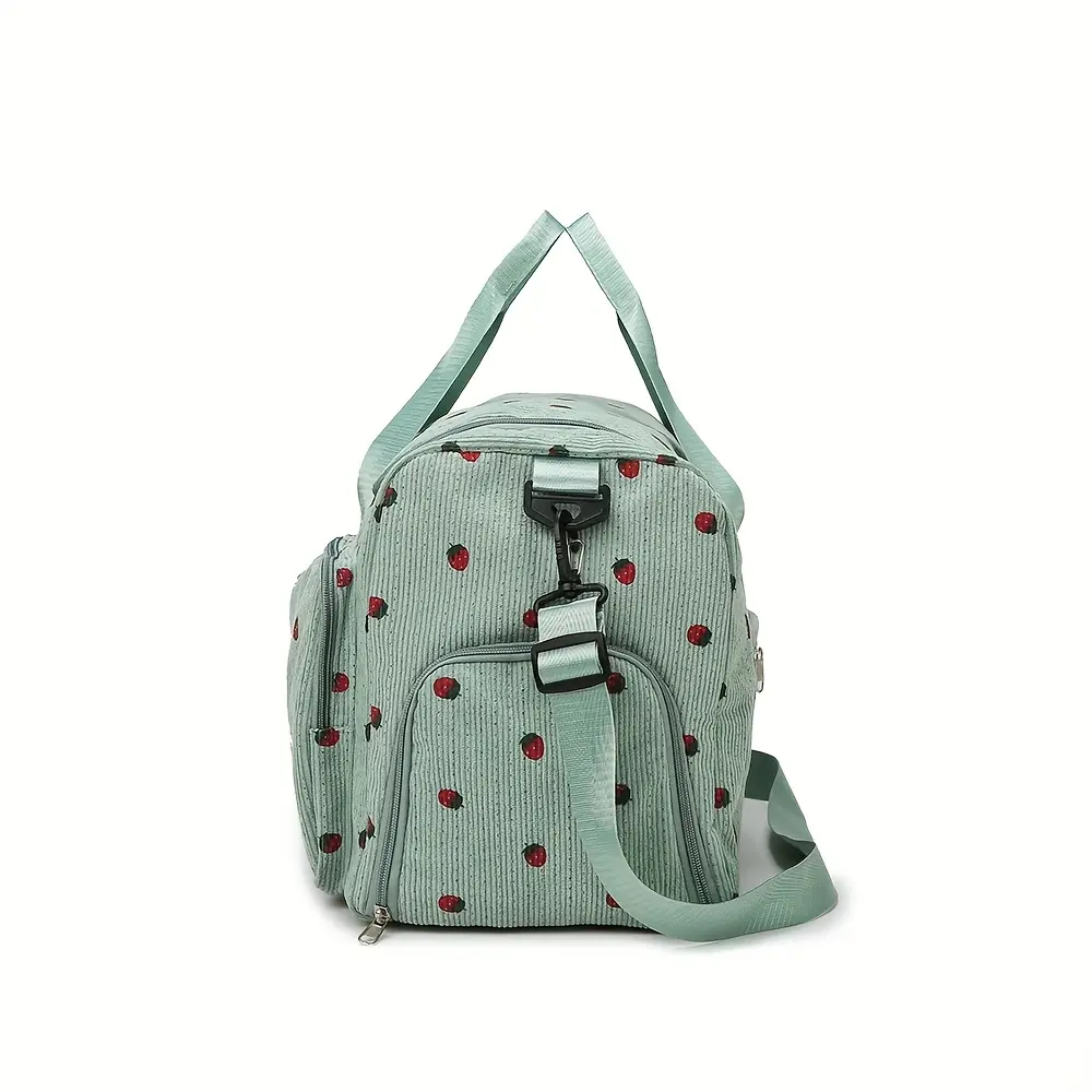 Strawberry Travel Bag, Large Capacity Corduroy Luggage Bag, Lightweight Crossbody Bag, Multifunctional Sports and Fitness Bag