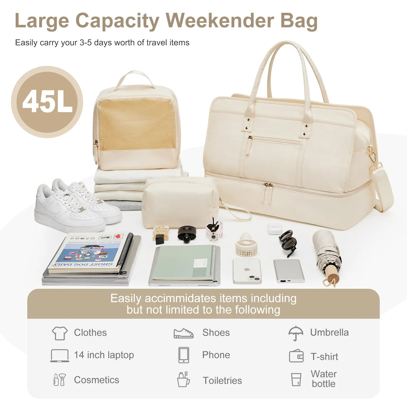 Luggage Travel Bags with a Clothes Bag and Toiletry Bag Large Capacity Daily Commuter Shoulder Bag Woman Tote Bags Handbag Woman