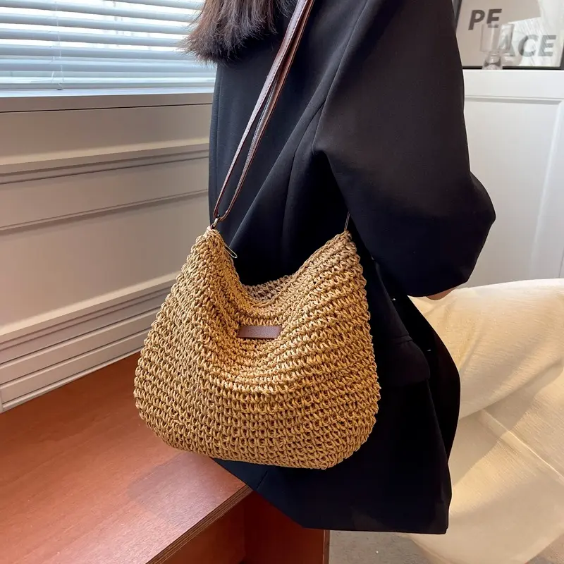Ladies Fashion Summer Straw Crossbody Bag Women Beach Holiday Shopping Woven Shoulder Handbag Messenger Purses For Women Bags