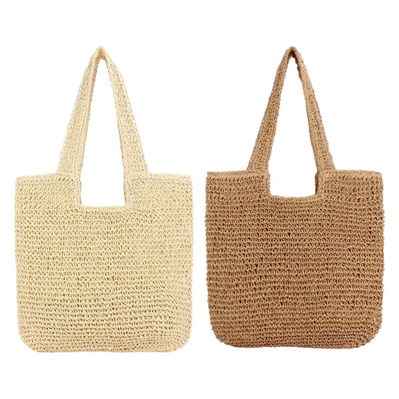 Large Woven Straw Shoulder Bag for Women Casual Beach Vacation Handbag