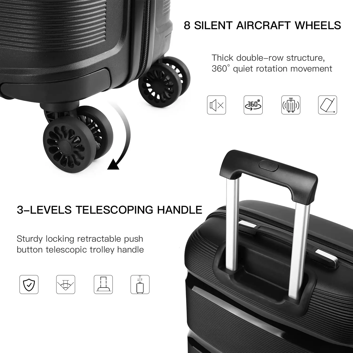 Kono 20" Hardshell Carry-On - Polypropylene Lightweight Luggage with TSA Lock & Smooth Spinner Wheels