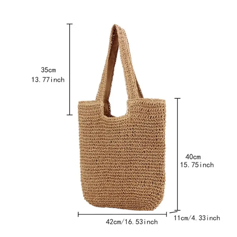 Large Woven Straw Shoulder Bag for Women Casual Beach Vacation Handbag
