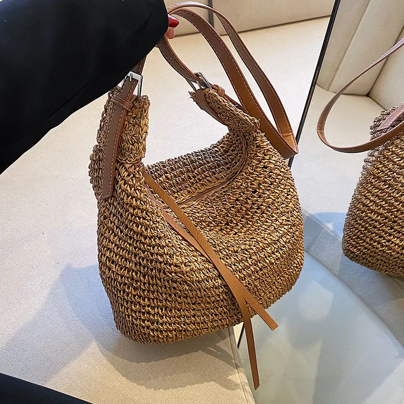 Women's Woven Handbag Luxury Designer Beach Bag Large Capacity Female Straw Hobo Bag Fashion Travel Shoulder Crossbody Bags