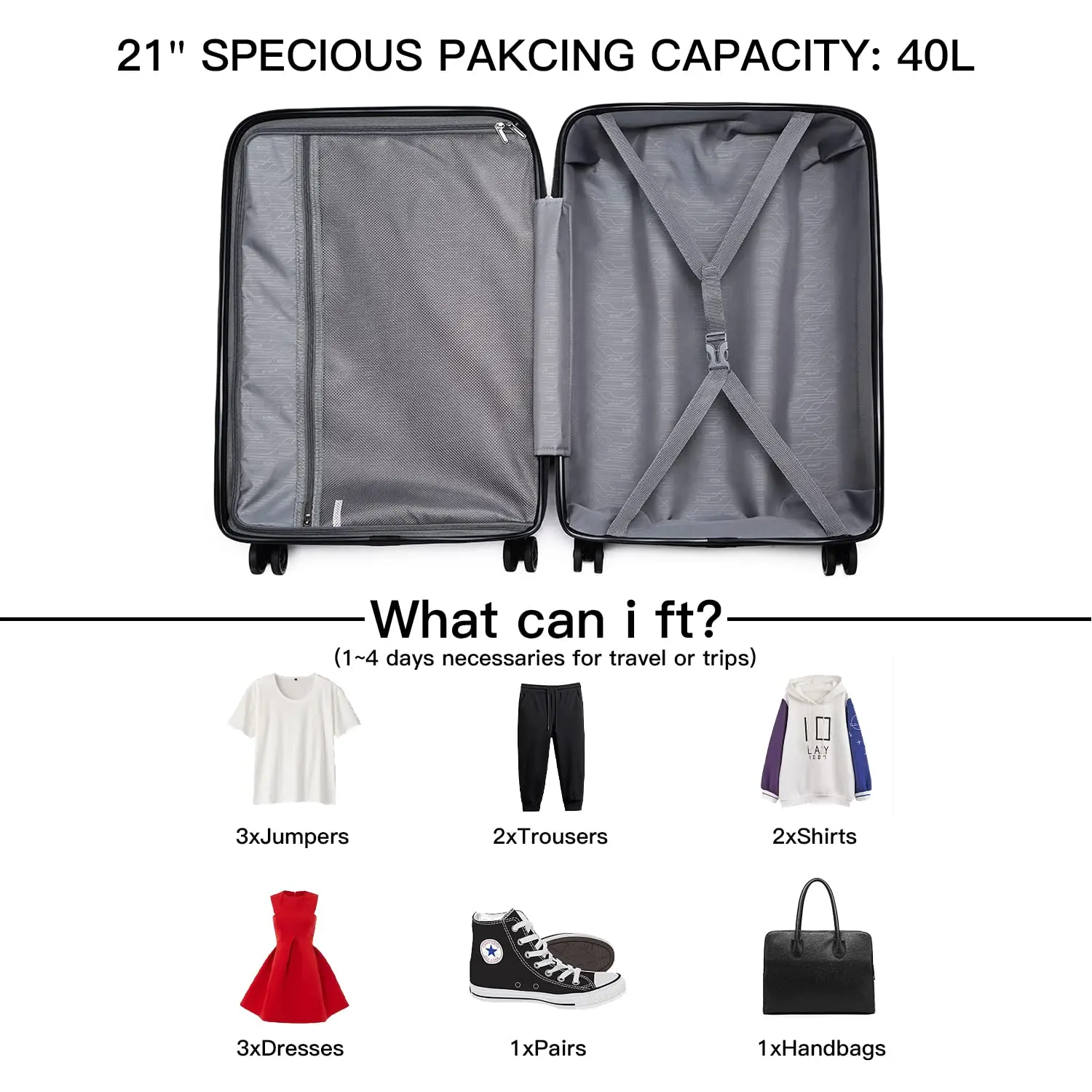 Kono 20" Hardshell Carry-On - Polypropylene Lightweight Luggage with TSA Lock & Smooth Spinner Wheels