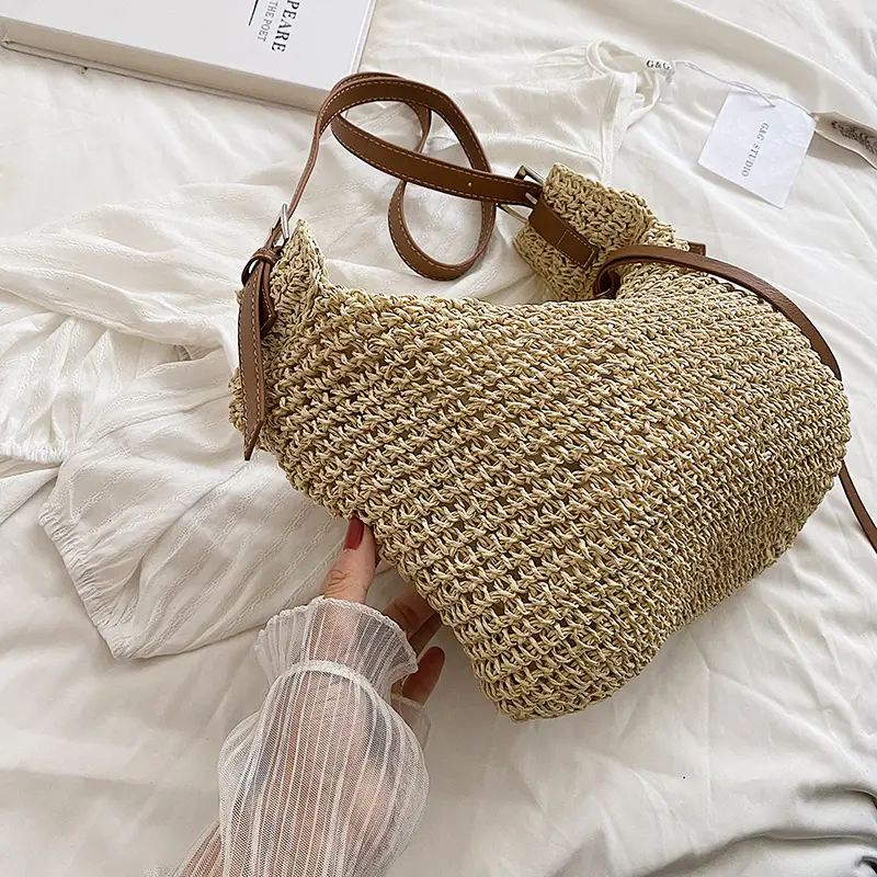 Women's Woven Handbag Luxury Designer Beach Bag Large Capacity Female Straw Hobo Bag Fashion Travel Shoulder Crossbody Bags