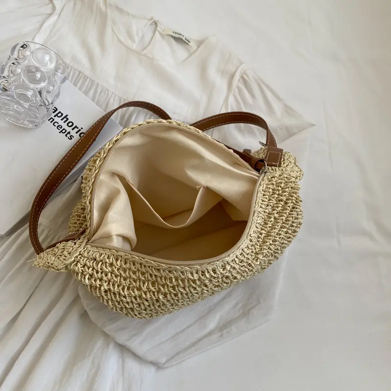 Women's Woven Handbag Luxury Designer Beach Bag Large Capacity Female Straw Hobo Bag Fashion Travel Shoulder Crossbody Bags