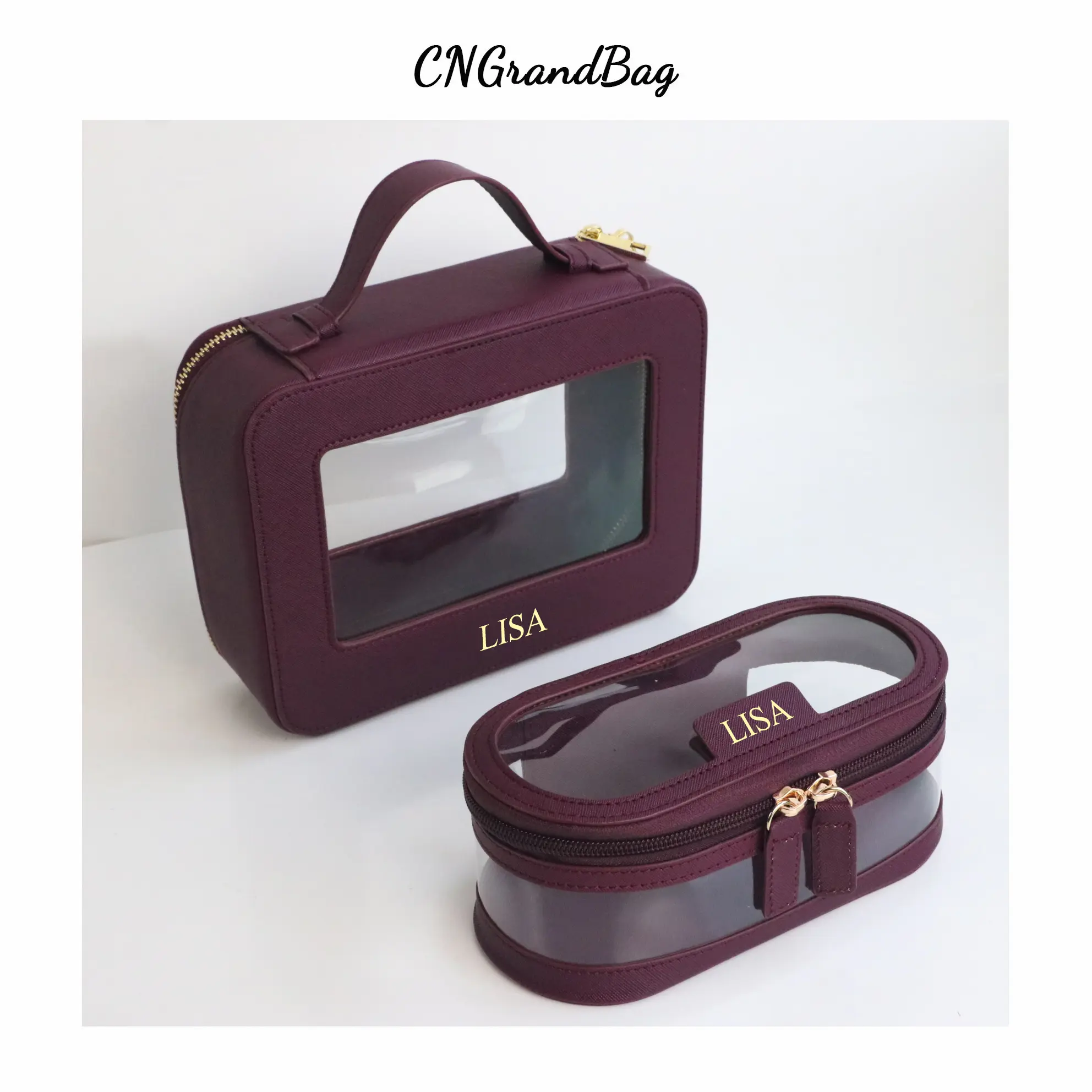 Custom Letters Saffiano Leather Cosmetic Brush Bag Portablet TPU Capacity Waterproof travel Multi-function Storage Bag