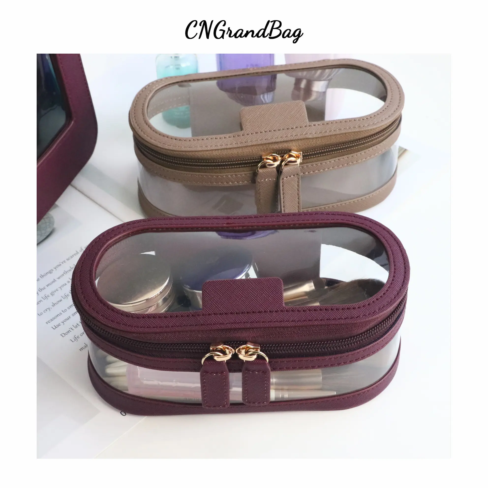 Custom Letters Saffiano Leather Cosmetic Brush Bag Portablet TPU Capacity Waterproof travel Multi-function Storage Bag