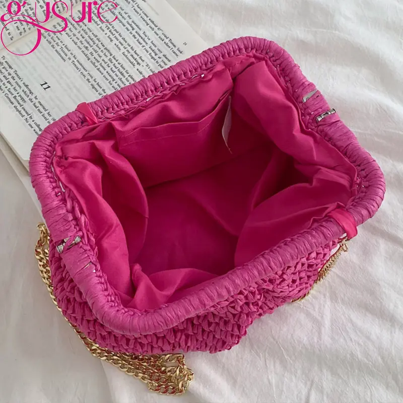Gusure Summer Designer Shoulder Crossbody Bag Straw Weaving Clutch Purse  Women Dumpling Crossbody Beach Bag Fashon Cloud Pouch