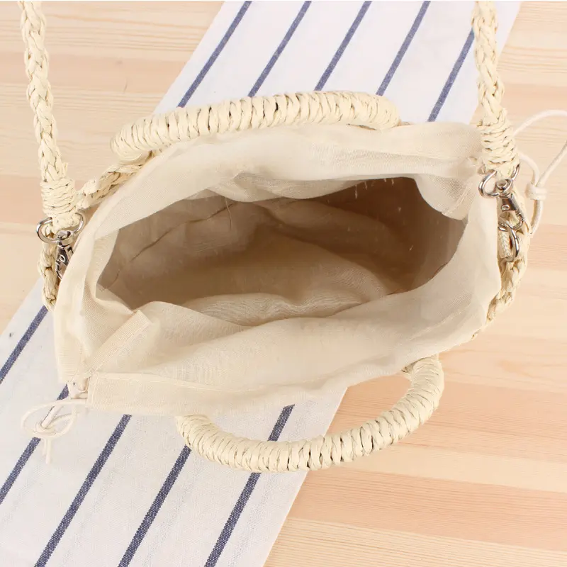 Straw Women Half-moon Beach Handbag Rattan Handmade Handle Summer Fashion Kintted Tote Bag Ladies Straw Bag Wrapped Beach Bag