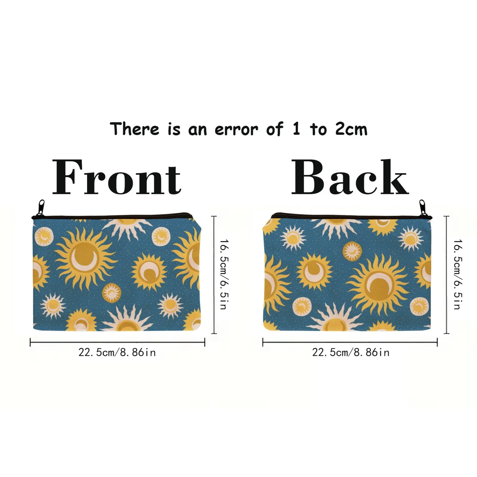 Fashion Harajuku Style Sun and Moon Elements Whimsical Women's Pencil Student Cosmetic Bag Travel Lightweight Zipper Storage Bag