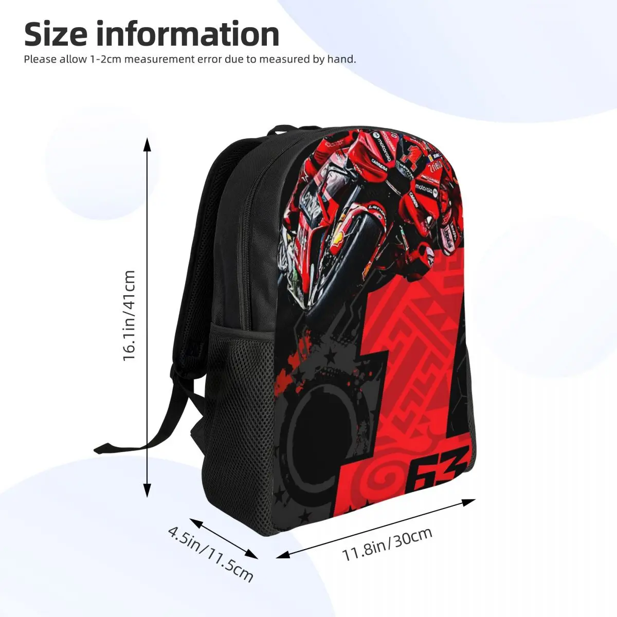 Francesco Bagnaia Number 1 Moto GP Student Backpack School Bag Hiking Travel Daypack for Boys Girls Fashion Bookbag Shoulder Bag
