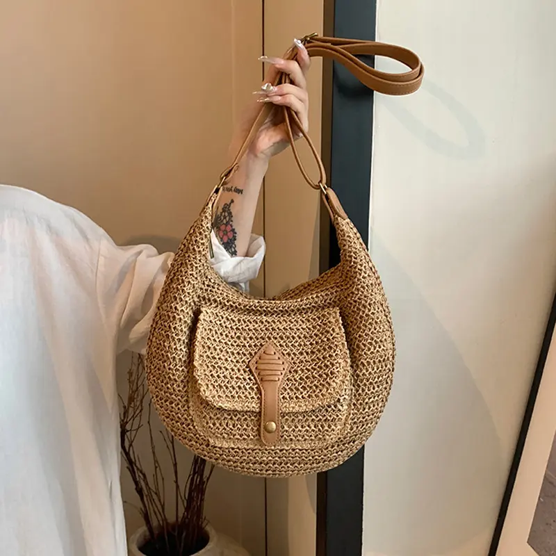 Woven Summer Fashion Straw Bag Beach Holiday Crossbody Bag Shopping Large Capacity Shoulder Handbag Messenger Ladies Women