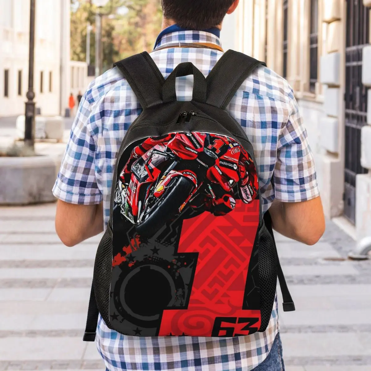 Francesco Bagnaia Number 1 Moto GP Student Backpack School Bag Hiking Travel Daypack for Boys Girls Fashion Bookbag Shoulder Bag