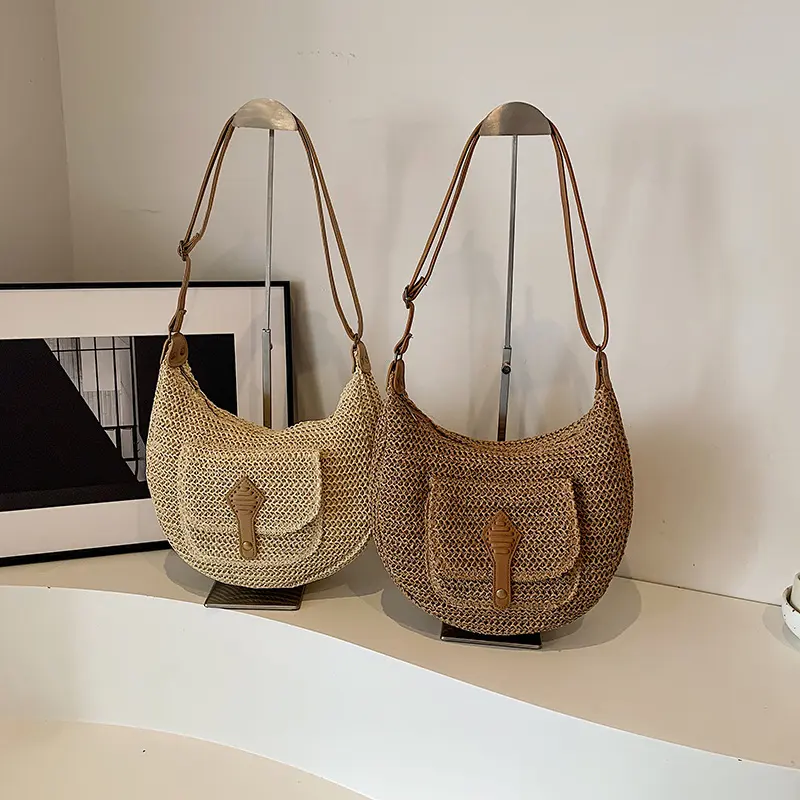 Woven Summer Fashion Straw Bag Beach Holiday Crossbody Bag Shopping Large Capacity Shoulder Handbag Messenger Ladies Women