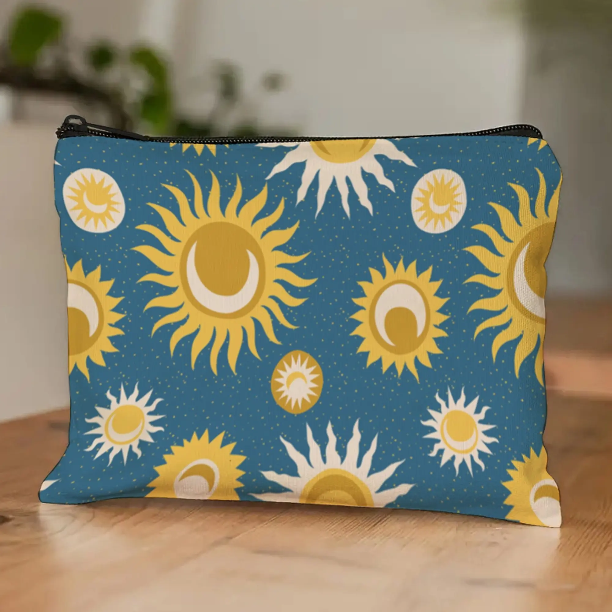 Fashion Harajuku Style Sun and Moon Elements Whimsical Women's Pencil Student Cosmetic Bag Travel Lightweight Zipper Storage Bag
