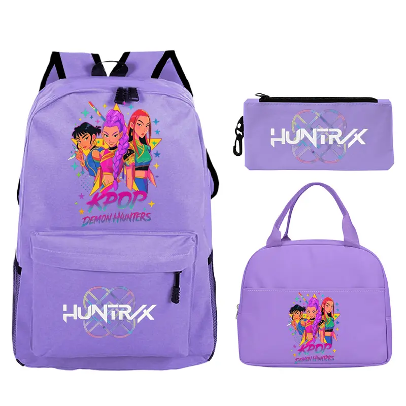 KPop Demon Hunters Backpack With Lunch Bag Pencil Case Student School Bags Travel Daypack New Movie Bagpack for Boys Girls Gifts
