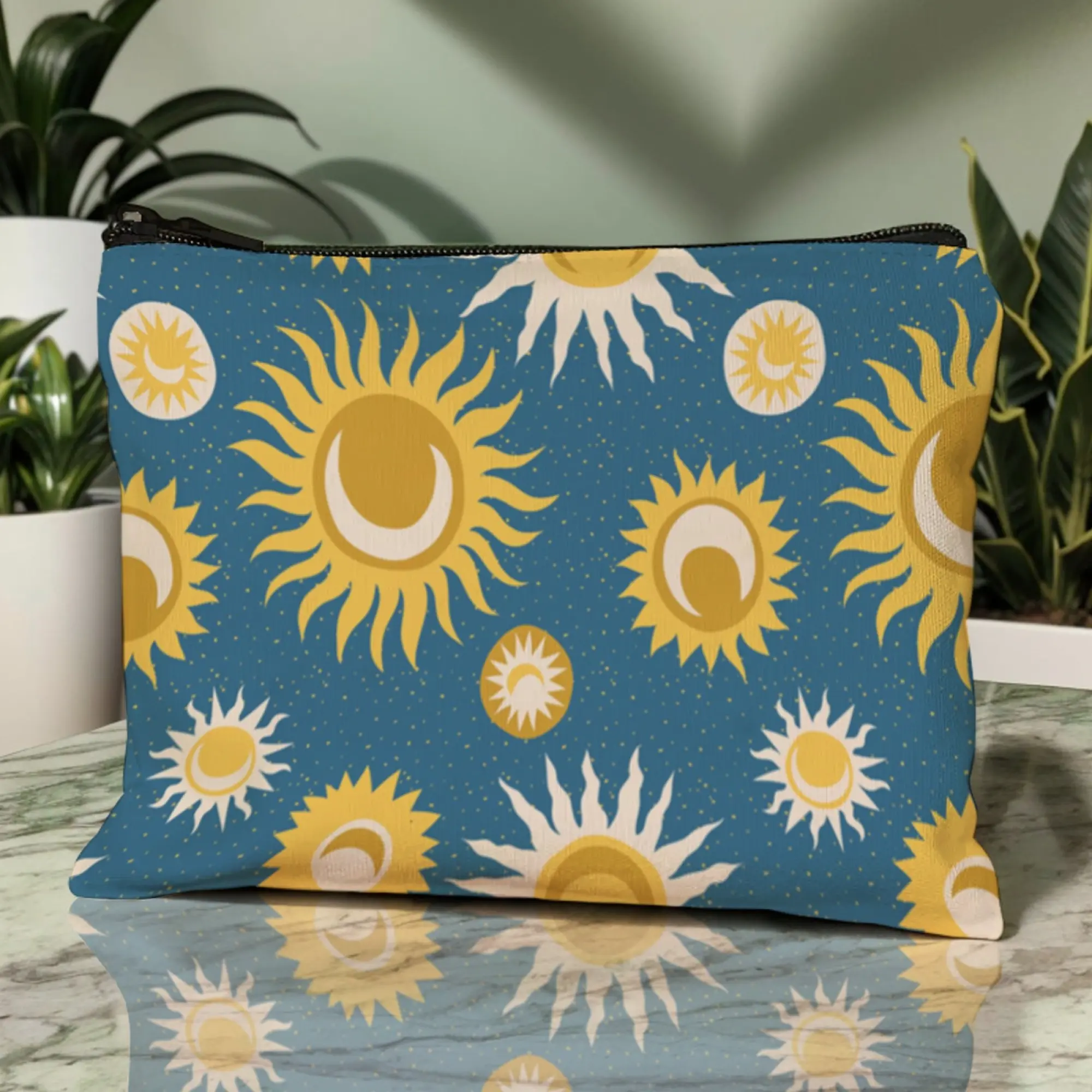 Fashion Harajuku Style Sun and Moon Elements Whimsical Women's Pencil Student Cosmetic Bag Travel Lightweight Zipper Storage Bag
