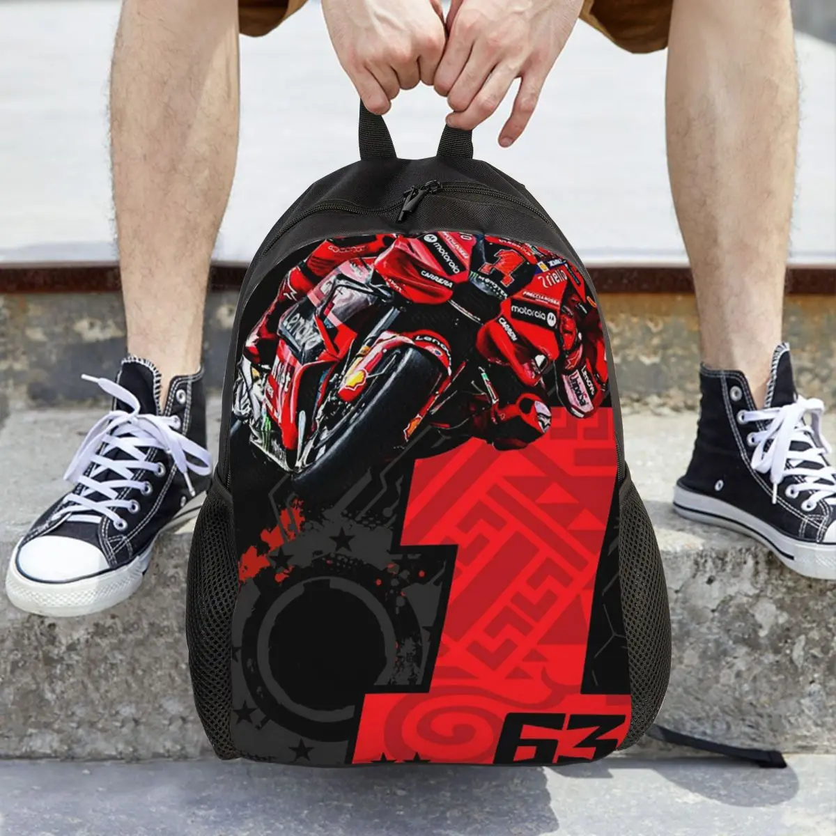 Francesco Bagnaia Number 1 Moto GP Student Backpack School Bag Hiking Travel Daypack for Boys Girls Fashion Bookbag Shoulder Bag