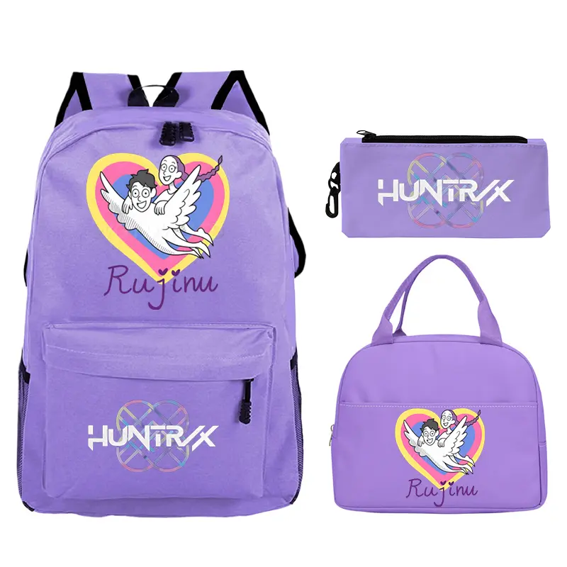 KPop Demon Hunters Backpack With Lunch Bag Pencil Case Student School Bags Travel Daypack New Movie Bagpack for Boys Girls Gifts