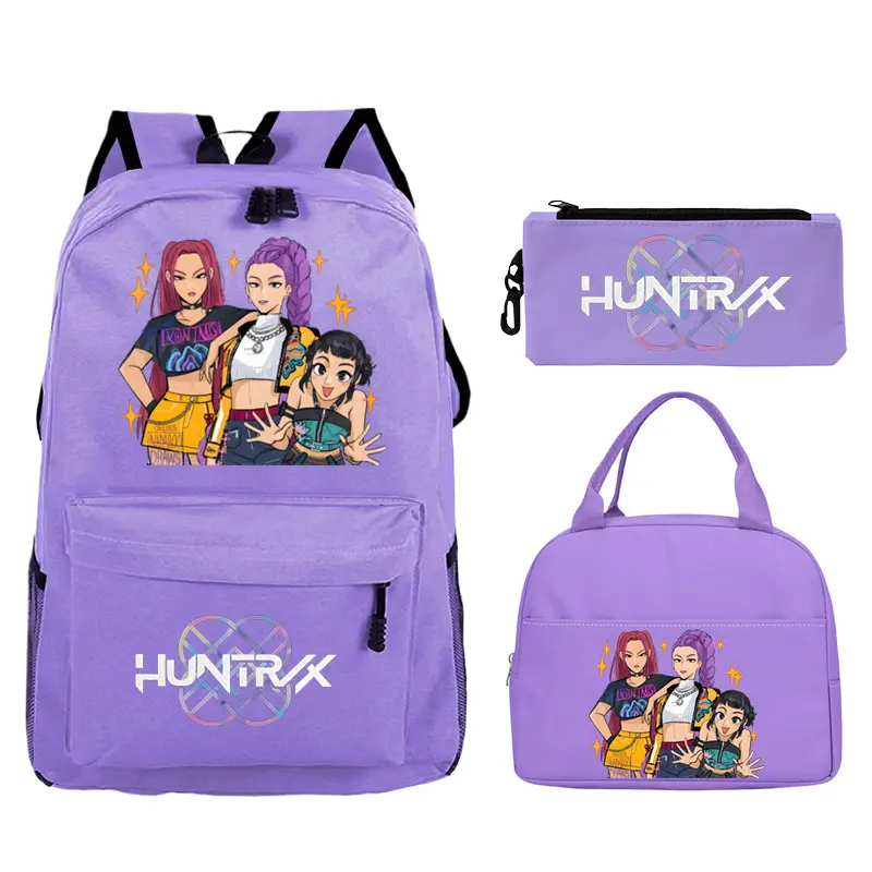 KPop Demon Hunters Backpack With Lunch Bag Pencil Case Student School Bags Travel Daypack New Movie Bagpack for Boys Girls Gifts
