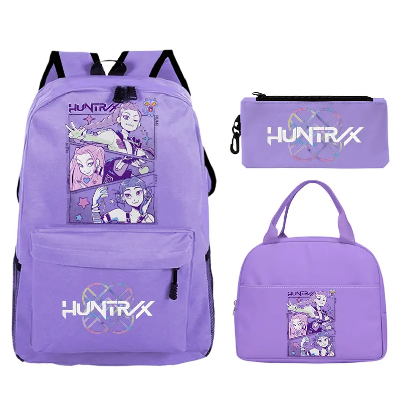 KPop Demon Hunters Backpack With Lunch Bag Pencil Case Student School Bags Travel Daypack New Movie Bagpack for Boys Girls Gifts