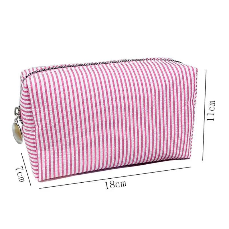 Fashion Women  Ruffle Cosmetic Bags Pink/Purple Striped Storage Make Up Bags for Women Lady with Zipper Travel Bag Makeup Bag